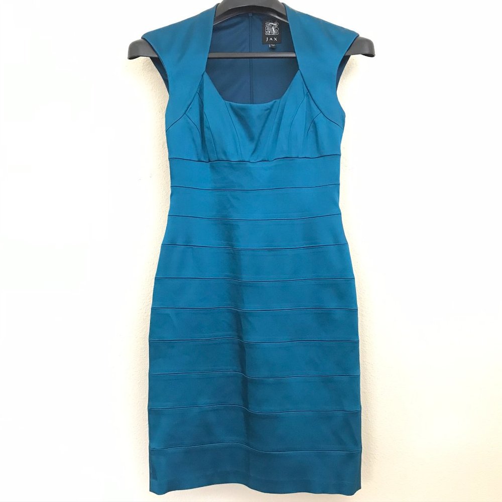 JAX Size 4 Dress Bodycon Satin Short Stretch Teal